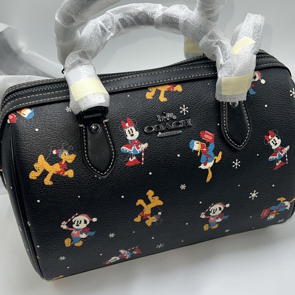 ❤️NWT DISNEY X COACH ROWAN SATCHEL BAG W/ HOLIDAY PRINT - Picture 7 of 14